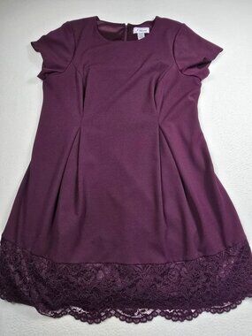 J Howard Plum Purple Lace Hem Short Sleeve Dress 18W Fit & Flare